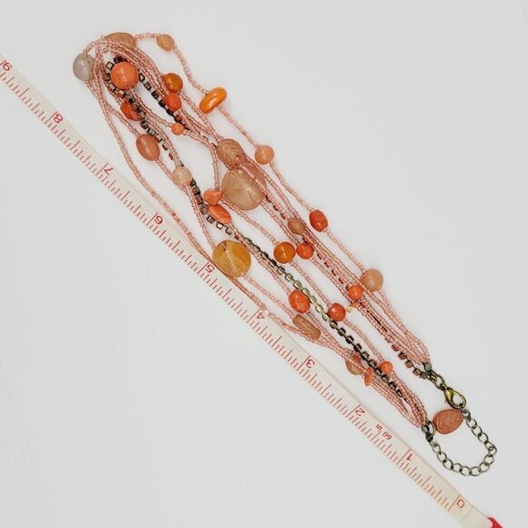 Multi Strand Beaded Choker/Collar Necklace Coral Orange Glass & Seed Beads - Picture 6 of 6